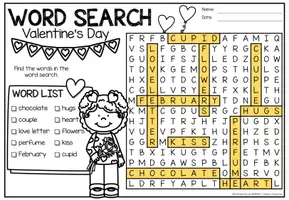 anteprima - Esercizi - Word Search Puzzle (Valentine's Day) | February San Valentino Febbraio Inglese - Pagina 2