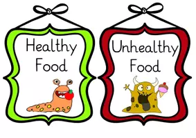 Vorschau - Präsentationen/Tafelbilder - Healthy & Unhealthy Food: Sortierkarten / Sorting Cards (Wortschatzarbeit) - Englisch - Kl. 3/4 - Seite 1