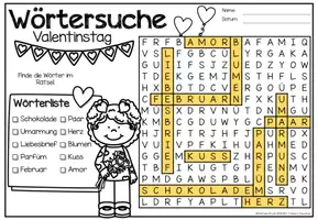 Voorbeeld - Wörtersuche / Suchsel (Valentinstag) Februar Valentijnsdag Februari Duits - Pagina 2
