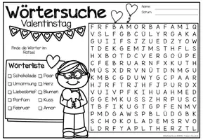 Voorbeeld - Wörtersuche / Suchsel (Valentinstag) Februar Valentijnsdag Februari Duits - Pagina 3