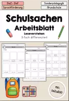 Vorschau - Arbeitsblätter - Schulsachen Schule Arbeitsblatt Leseverstehen differenziert - DaZ DaF Sprachförderung - Deckblatt