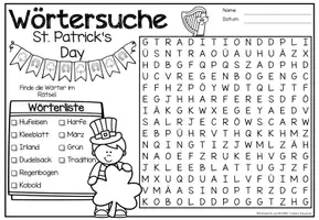 Voorbeeld - Wörtersuche / Suchsel (St. Patrick's Day) März Maart Duits - Pagina 1