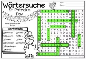 Voorbeeld - Wörtersuche / Suchsel (St. Patrick's Day) März Maart Duits - Pagina 2
