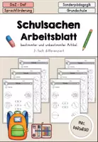 Vorschau - Arbeitsblätter - Schulsachen Schule Arbeitsblatt Artikel differenziert - DaZ DaF Sprachförderung - Deckblatt