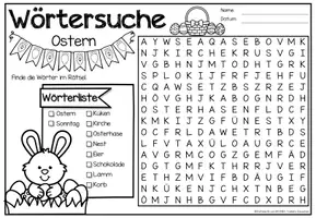 Voorbeeld - Wörtersuche / Suchsel (Ostern) März / April Pasen Maart / April Duits - Pagina 1