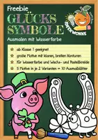 Vorschau - Mal- und Bastelvorlagen - Ausmalen mit Wasserfarbe Klasse 1/2: Glückssymbole - Deckblatt
