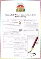 Vorschau - Klassenarbeiten - Grammatik / Rechtschreibung: Klassenarbeit (Worttrennung & Kommasetzung) - Deutsch - Kl. 4 - Deckblatt