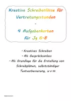 Vorschau - Aufgabenkarten - Kreative Schreibanlässe für Vertretungsstunden - Deckblatt