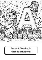Vorschau - Mal- und Bastelvorlagen - Ausmalbild mit Zungenbrecher zum Buchstaben „A“ - Seite 1