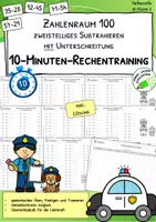 Vorschau - Arbeitsblätter - 10-Minuten-Rechnen - zweistellige Subtraktion mit Übergang – Zehnerunterschreitung - Deckblatt