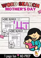 Aperçu - Feuilles d'exercices - Word Search Puzzle (Mother's Day) | Fête des Mères Anglais - Page de couverture