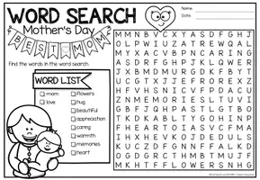 Aperçu - Feuilles d'exercices - Word Search Puzzle (Mother's Day) | Fête des Mères Anglais - Page 1