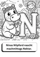 Vorschau - Mal- und Bastelvorlagen - Ausmalbild mit passendem Zungenbrecher zum Buchstaben „N“ - Deckblatt