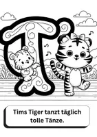 Vorschau - Mal- und Bastelvorlagen - Ausmalbild mit passendem Zungenbrecher zum Buchstaben „T“ - Seite 1