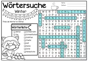 anteprima - Esercizi - Wörtersuche / Suchsel (Winter) Jahreszeiten Inverno Stagioni Tedesco - Pagina 2