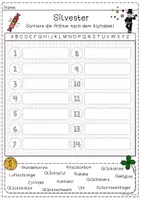 Vorschau - Arbeitsblätter - Silvester und Glücksbringer - Wörter nach dem ABC sortieren - Seite 1