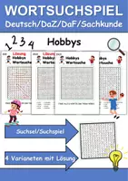 Vorschau - Arbeitsblätter - Wortsuchspiel/Wortsuche/Suchsel Hobbys/Hobbies (Grundschule) - 4 Varianten - Deckblatt