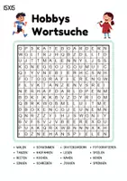 Vorschau - Arbeitsblätter - Wortsuchspiel/Wortsuche/Suchsel Hobbys/Hobbies (Grundschule) - 4 Varianten - Seite 1