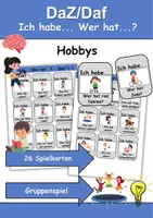 Vorschau - Arbeitsblätter - Ich habe, wer hat? (Hobbys/Hobbies) 1. Klasse Deutsch, DaZ/DaF - Wortschatz Förderung, Hörverstehen, Leseverstehen - Gruppenspiel - Deckblatt