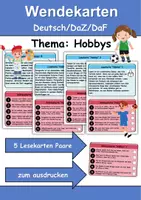 Vorschau - Arbeitsblätter - Wendekarten/Lesekarten Hobbys/Hobbies - DaZ/DaF, Deutsch - Deckblatt