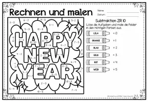 Voorbeeld - Rechen-Mal-Blätter - Subtraktion ZR 10 (Neujahr / Silvester) Wiskunde Nieuwjaar Duits - Pagina 2