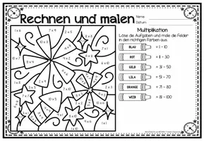 Voorbeeld - Rechen-Mal-Blätter - Multiplikation (Neujahr / Silvester) Wiskunde Nieuwjaar Duits - Pagina 2