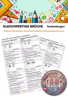 Vorschau - Arbeitsblätter - Tandembogen: Gleichwertige Brüche (Erweitern, Kürzen, Gemischte Zahl Unechter Bruch) - Deckblatt