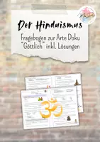 Vorschau - Arbeitsblätter - Fragebogen Arte Doku "Göttlich ~ Hinduismus" inkl. Lösungen - Deckblatt