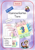 Vorschau - Stationenlernen - Klammerkarten Tiere, Anlaute/Silben/Artikel/Selbstlaute, 1./2.Klasse - Deckblatt