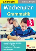 Vorschau - Arbeitsblätter - Wochenplan Grammatik Klasse 3 | Nomen, Verben, Adjektive, Satzglieder, wörtliche Rede, Präteritum, Perfekt, Wortfamilien | Deutsch Grundschule Klasse 3 Lösungen - Deckblatt