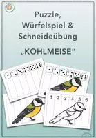 Vorschau - Arbeitsblätter - Puzzle, Würfelspiel & Schneideübung „BLAUMEISE“ (Zahlen bis 6 & Würfel) (Winter, Vögel, Meise) - Frühling - Deckblatt