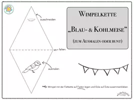 Vorschau - Arbeitsblätter - Wimpelkette „BLAU - ODER KOHLMEISEN“ (Bunt oder zum Ausmalen) (Winter, Vögel, Meise, Frühling, Wimpel, Girlande) - Deckblatt