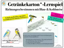 Vorschau - Mal- und Bastelvorlagen - Richtung & Meisen bestimmen: „Blau-& Kohlmeise“ Lernen mit einem Getränkekarton (binnendifferenziert; Selbstkontrolle) - inkl. Erklärvideo (Winter, Vögel, Meise) - Frühling - Deckblatt