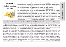 Vorschau - Arbeitsblätter - Das Horn erklärt (Leporello, Arbeitsblatt, Lösung) - Deckblatt