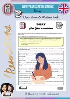 Vista previa - Hojas de trabajo - NEW YEAR’S RESOLUTIONS – Essay (Open cloze & Writing) - Portada