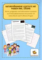 Vorschau - Arbeitsblätter - Naturphänomene Lesetexte mit Fragen inkl. Lösung - Deckblatt