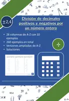 Vista previa - Hojas de trabajo - División de decimales positivos y negativos por un número entero | matemáticas | 26 columnas - Portada