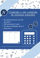 Vista previa - Hojas de trabajo - Cuadrado y raíz cuadrada de números naturales | matemáticas | 26 columnas - Portada