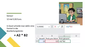 Vorschau - Präsentationen/Tafelbilder - Excel: Krapfenbestellung - Einführung in Excel: Daten eingeben, multiplizieren, Summe berechnen - Seite 3