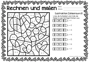 Vista previa - Hojas de trabajo - Rechen-Mal-Blätter - Subtraktion ZR 10 (Valentinstag) San Valentín Sumas y restas Matemáticas Alemán - página 3