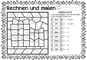 anteprima - Esercizi - Rechen-Mal-Blätter - Addition bis 10 (Weihnachten) Natale Aggiunta Matematica Tedesco - Pagina 2