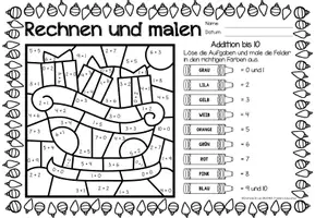anteprima - Esercizi - Rechen-Mal-Blätter - Addition bis 10 (Weihnachten) Natale Aggiunta Matematica Tedesco - Pagina 3