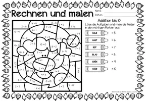 Vista previa - Manualidades / Dibujos para colorear - Rechen-Mal-Blätter - Addition bis 10 (Weihnachten) Navidad Sumas y restas Matemáticas Alemán - página 3