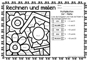 Vista previa - Manualidades / Dibujos para colorear - Rechen-Mal-Blätter - Multiplikation (Frühling) Primavera Multiplicación Matemáticas Alemán - página 3
