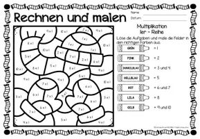 Vista previa - Manualidades / Dibujos para colorear - Rechen-Mal-Blätter - Multiplikation (Winter) Invierno Multiplicación Matemáticas Alemán - página 2