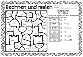 Aperçu - Feuilles d'exercices - Rechen-Mal-Blätter - Multiplikation (Sommer) Été Multiplications Mathématiques Allemand - Page 3