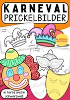 Vorschau - Mal- und Bastelvorlagen - Prickelbilder Fasching/Karneval/Fastnacht – Motive in Schwarz-Weiß und Bunt zum Prickeln #silvesterknaller25 - Deckblatt