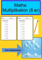Vorschau - Arbeitsblätter - Multiplikation - die 8 er Reihe - Deckblatt