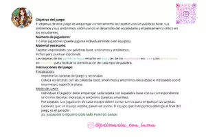 Vista previa - Juegos / Gamificación - Juego SINÓNIMOS Y ANTÓNIMOS CON TARJETAS para MENTES BRILLANTES🧠📚 - página 2