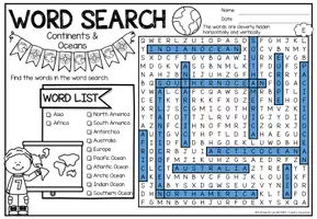 Vorschau - Arbeitsblätter - Word Search Puzzle (Continents & Oceans) | Geography NO PREP Activity - Seite 2
